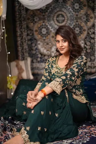 Green embroidered chinon panjabi suit set