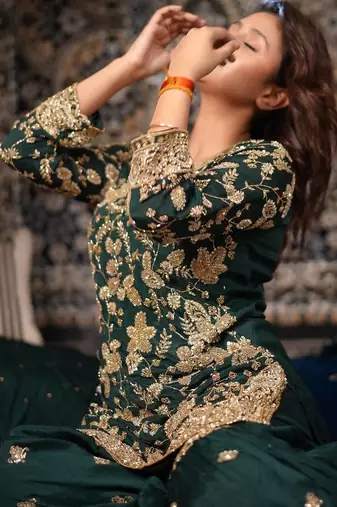 Green embroidered chinon panjabi suit set
