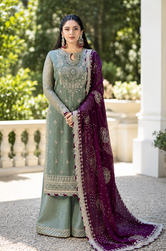 Pista embroidered faux georgette kurta set