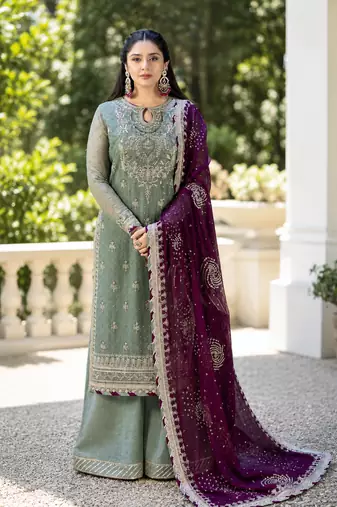 Pista embroidered faux georgette kurta set