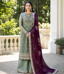 Pista embroidered faux georgette kurta set