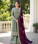 Pista embroidered faux georgette kurta set