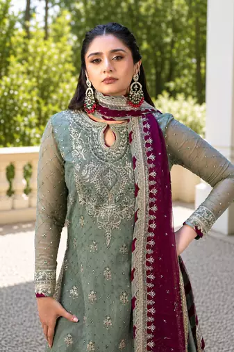 Pista embroidered faux georgette kurta set