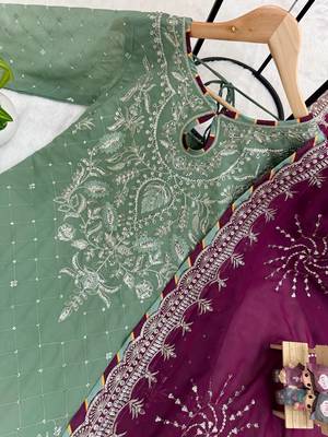 Pista embroidered faux georgette kurta set 4