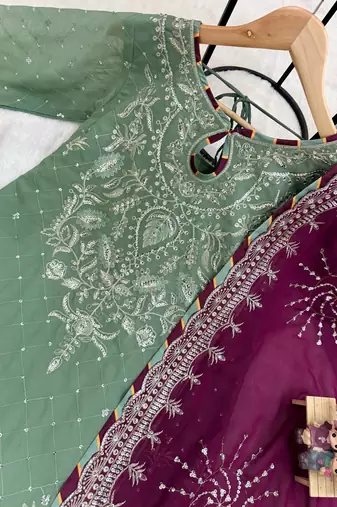 Pista embroidered faux georgette kurta set