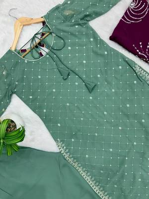Pista embroidered faux georgette kurta set 5
