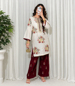 White maroon embroidered faux georgette kurta set