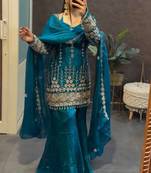 Morpich embroidered fandy satin kurta set