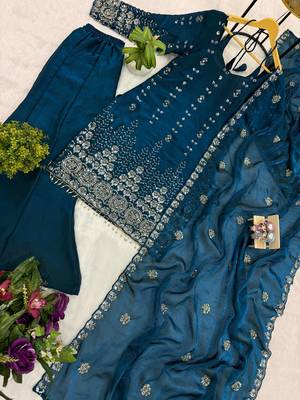 Morpich embroidered fandy satin kurta set 3