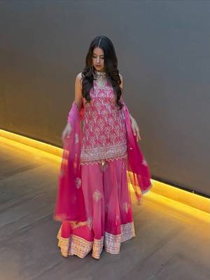 Pink embroidery printed faux georgette kurta set 1