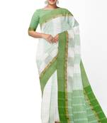 Mint green white checked saree with green border