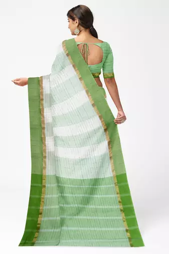 Mint green white checked saree with green border