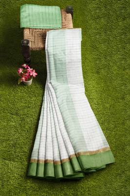 Mint green white checked saree with green border 4