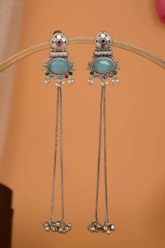 Designer Kashmiri Long Chain Earrings for Women | Silver Plated Traditional Jewelry