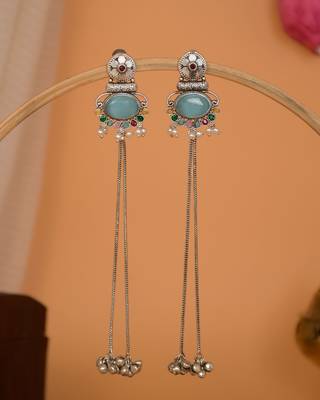 Designer Kashmiri Long Chain Earrings for Women | Silver Plated Traditional Jewelry 1