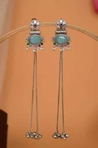 Designer Kashmiri Long Chain Earrings for Women | Silver Plated Traditional Jewelry