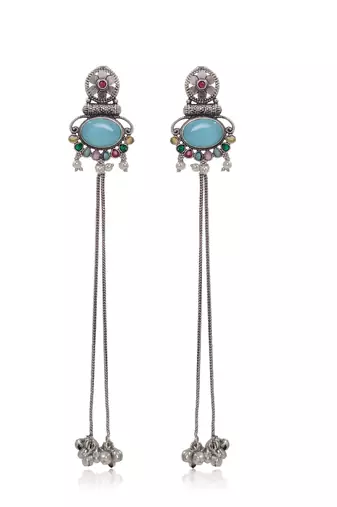 Designer Kashmiri Long Chain Earrings for Women | Silver Plated Traditional Jewelry