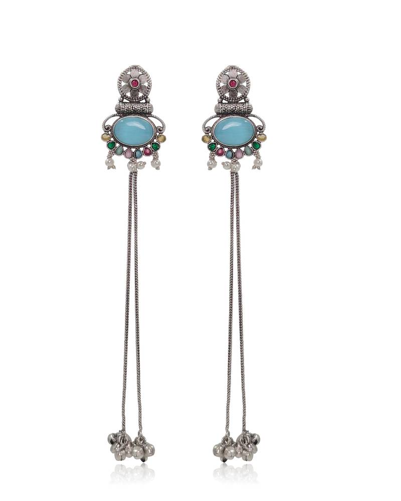 Designer Kashmiri Long Chain Earrings for Women | Silver Plated Traditional Jewelry