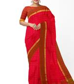 Rani pink checked saree with brown border