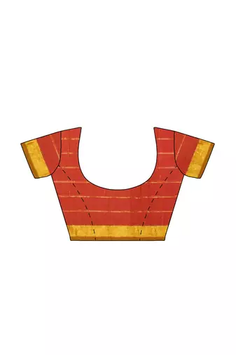 Rani pink checked saree with brown border