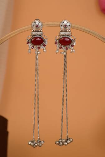Designer Kashmiri Long Chain Earrings for Women | Silver Plated Traditional Jewelry