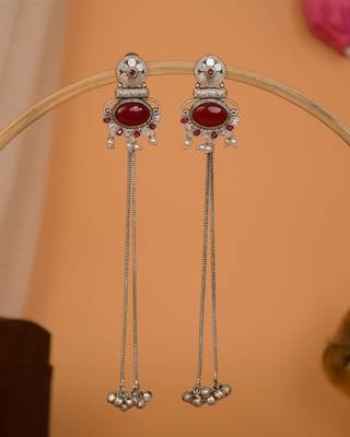 Designer Kashmiri Long Chain Earrings for Women | Silver Plated Traditional Jewelry 1