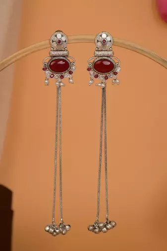 Designer Kashmiri Long Chain Earrings for Women | Silver Plated Traditional Jewelry