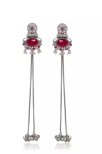 Designer Kashmiri Long Chain Earrings for Women | Silver Plated Traditional Jewelry