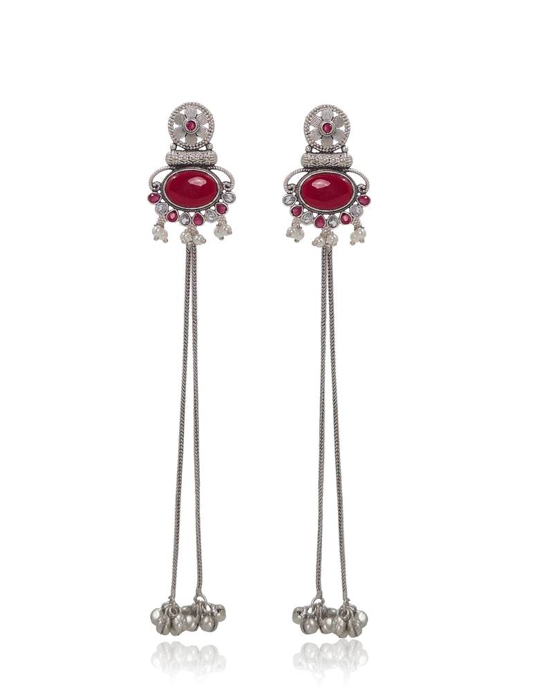 Designer Kashmiri Long Chain Earrings for Women | Silver Plated Traditional Jewelry