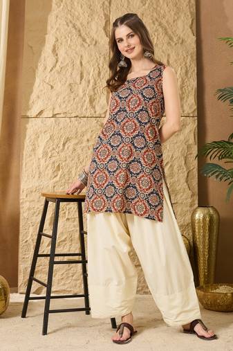 Printed Square Neck  Cotton Straight Short Kurti