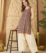Printed Square Neck  Cotton Straight Short Kurti
