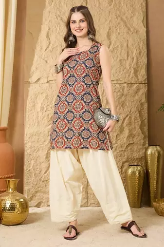 Printed Square Neck  Cotton Straight Short Kurti