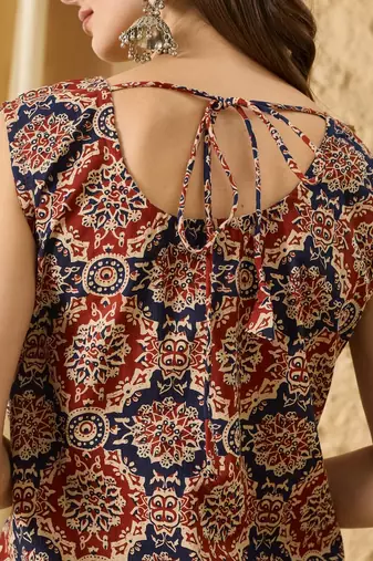 Printed Square Neck  Cotton Straight Short Kurti