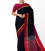 Black checked saree with magenta border