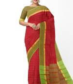 Brick red checked saree with light green border