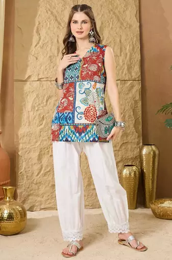 Women Printed  Cotton patchwork sleevless top