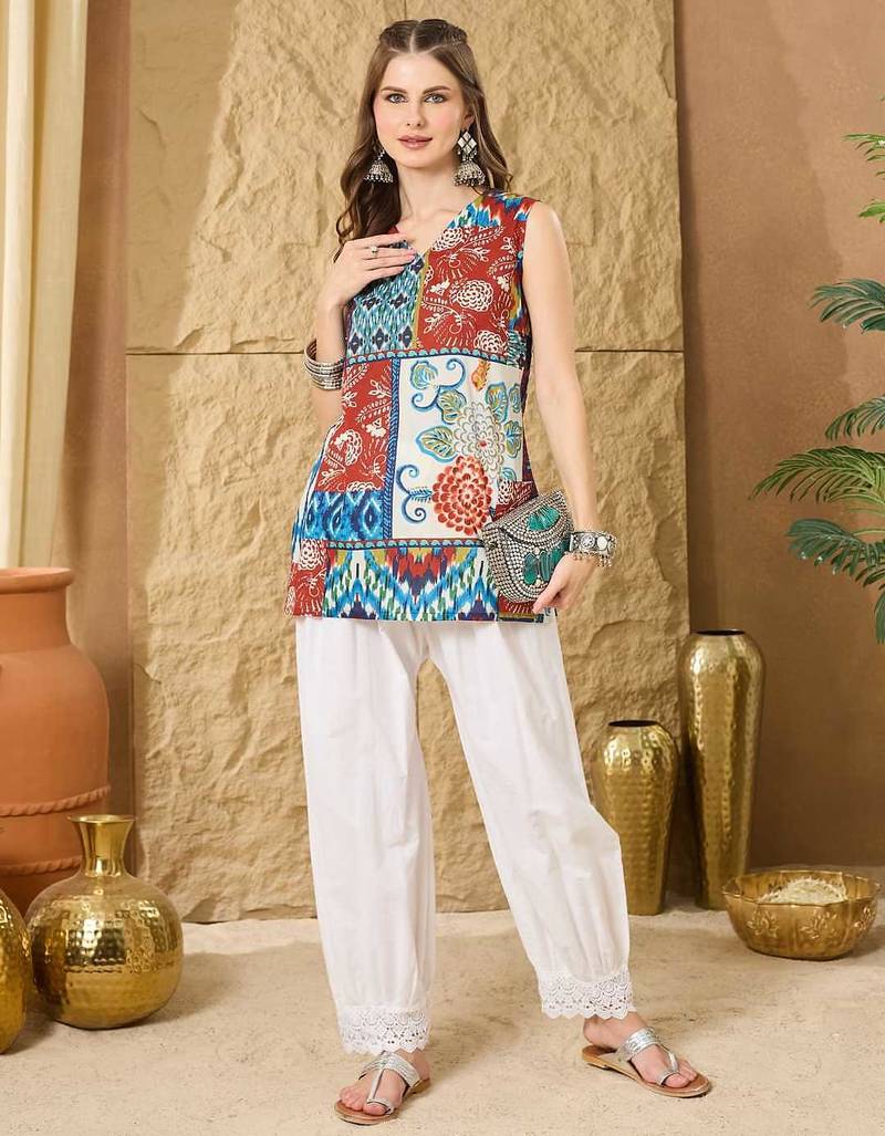 Women Printed  Cotton patchwork sleevless top