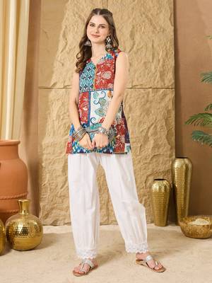 Women Printed  Cotton patchwork sleevless top 2