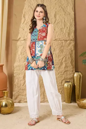 Women Printed  Cotton patchwork sleevless top