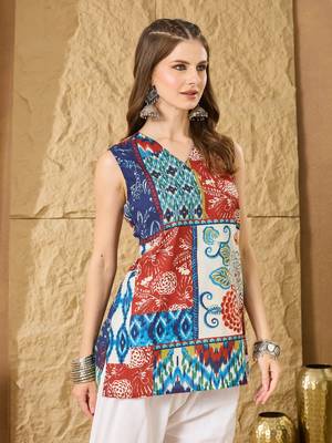 Women Printed  Cotton patchwork sleevless top 5