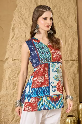 Women Printed  Cotton patchwork sleevless top