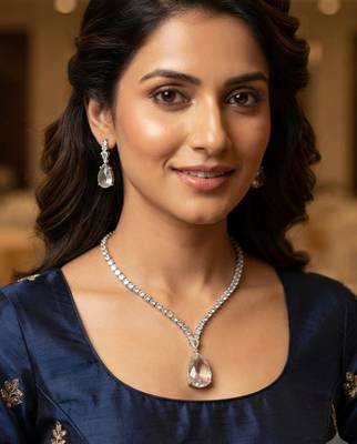 White rhodium-plated agate stone necklace set with earrings 1