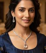 White rhodium-plated agate stone necklace set with earrings
