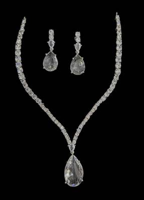 White rhodium-plated agate stone necklace set with earrings 2