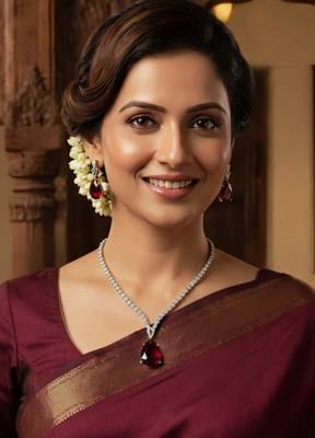 Maroon rhodium-plated agate stone necklace set with earrings 1