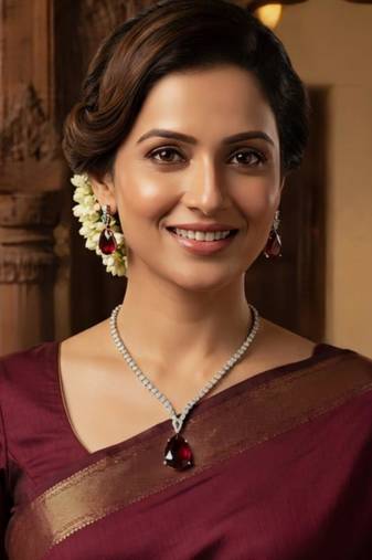 Maroon rhodium-plated agate stone necklace set with earrings