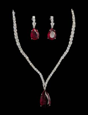 Maroon rhodium-plated agate stone necklace set with earrings 2