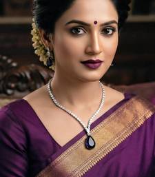 Purple rhodium-plated agate stone necklace set with earrings