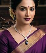 Purple rhodium-plated agate stone necklace set with earrings