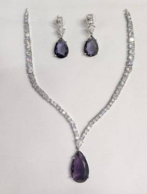 Purple rhodium-plated agate stone necklace set with earrings 2